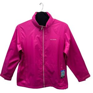 Columbia Women's Waterproof Rain Jacket Size 2X Fuchsia Hooded Lightweight